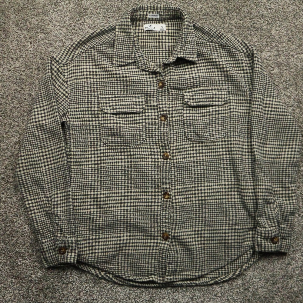 Hollister Flannel Shirt Jacket Women' S BoyfriendFit shacket thick Houndstooth
